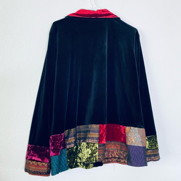 Notations Vintage Boho Artsy Floral Velvet Patchwork Button Front Jacket XL - Picture 2 of 6
